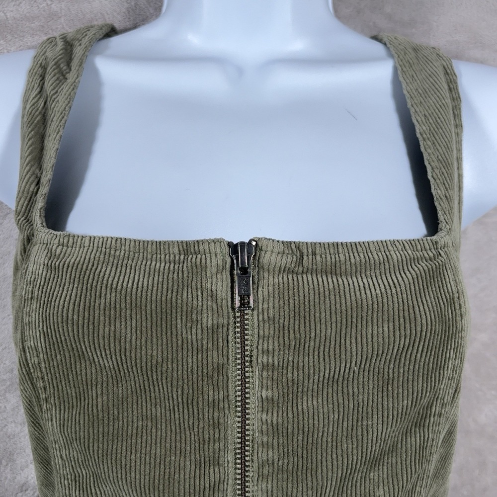 Alice + Olivia Renita Corduroy Mini Dress Womens 4 Sage Green Zip Front Pinafore - Picture 7 of 11
